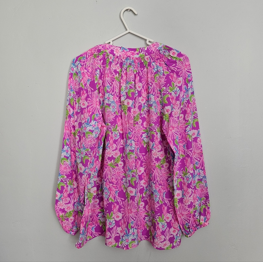 NWOT Lily Pulitzer Silk Pink Floral Blouse - Picture 5 of 10
